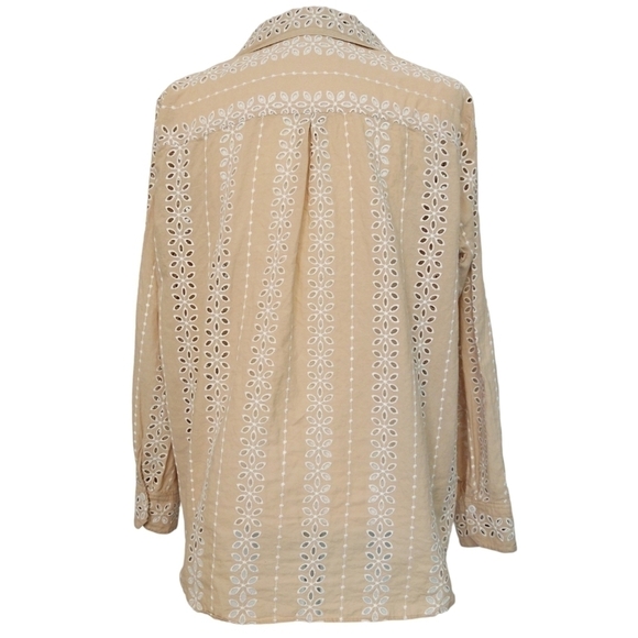 Zara Peach Openwork Embroidery Cutout Long Sleeve Button-Up Shirt Boho - Picture 2 of 10